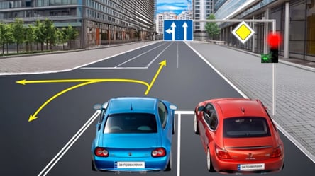 Задача з ПДР для досвідчених водіїв — куди може проїхати синє авто - 285x160