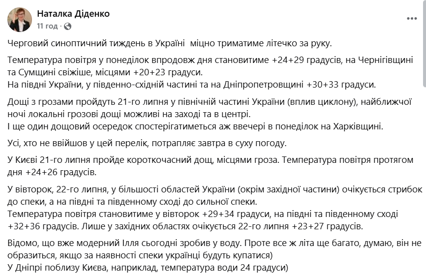 Прогноз погоди в Україні на 21 липня
