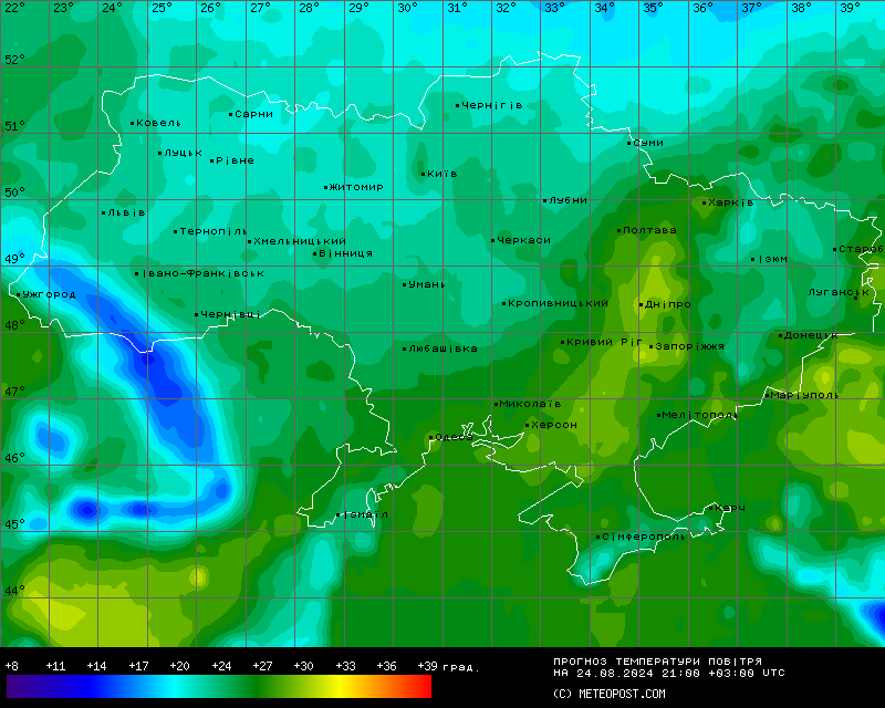 Карта температур на 24 августа