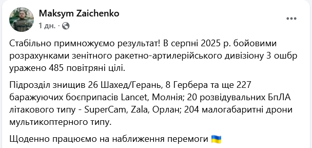 У 3 ОШБР розкрили, скільки повітряних цілей РФ уражено у серпні - фото 1
