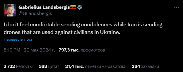 Глава МИД Литвы считает неправильным выражать соболезнования Ирану — какая причина - фото 1