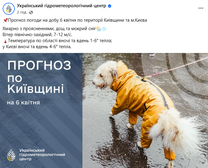 Прогноз погоди в Києві на 6 квітня