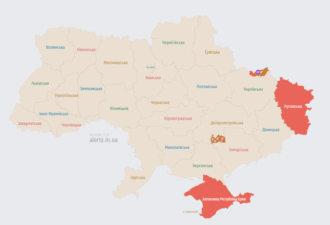 Карта тривог 28 грудня