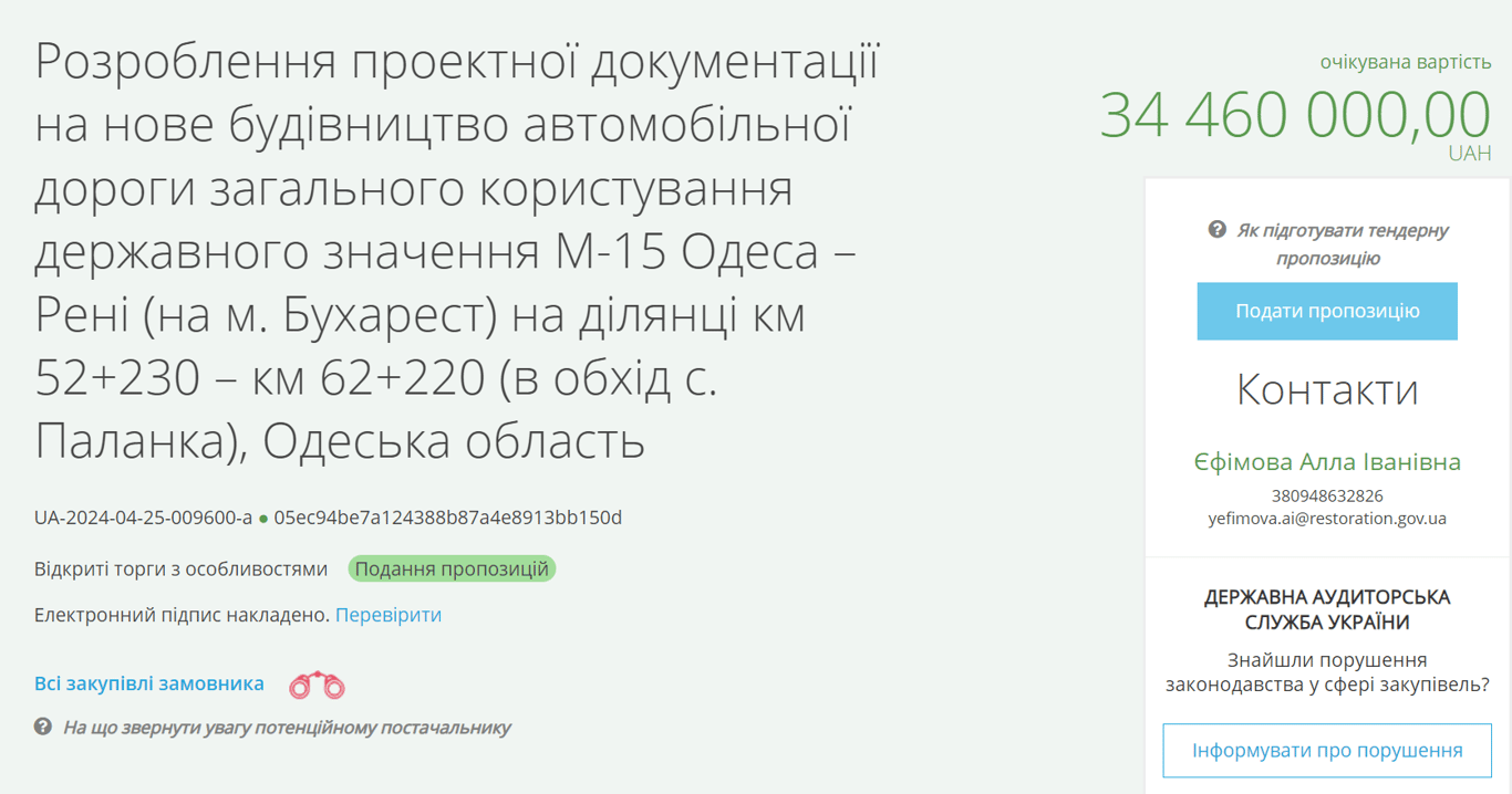 Реконструкція траси Одеса - Рені. Фото: Prozorro