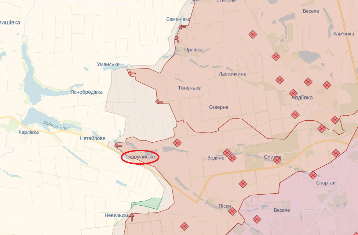 Первомайское на онлайн-картах войны DeepState.
