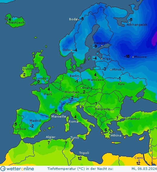 Карта температуры воздуха в Европе