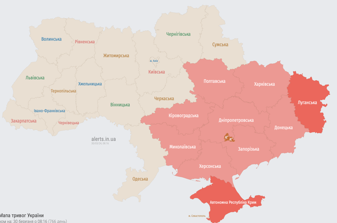 Мапа повіряних тривог 30 березня