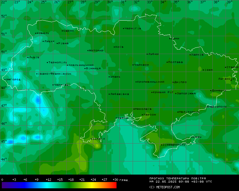 Температури в Україні 22 травня 2025 року