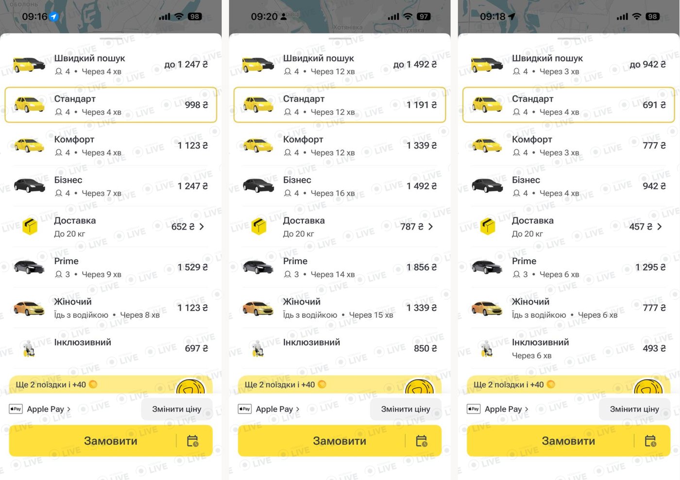 Ціни на таксі в Uklon