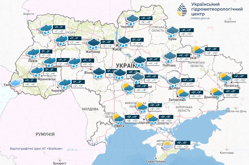 Карта погоды на 18 марта от Укргидрометцентра.