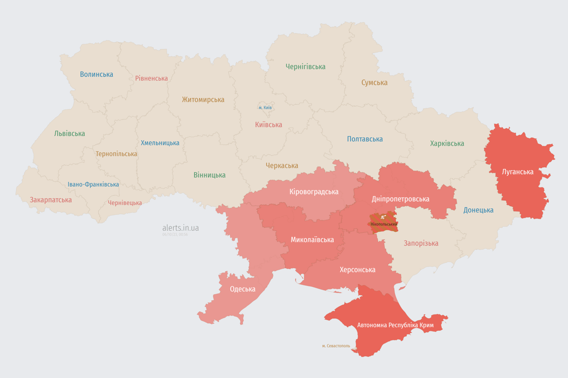 Мапа повітряної тривоги в Україні сьогодні 6 жовтня