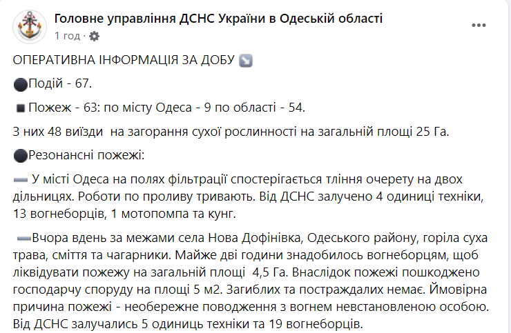Детали пожаров в Одесской области