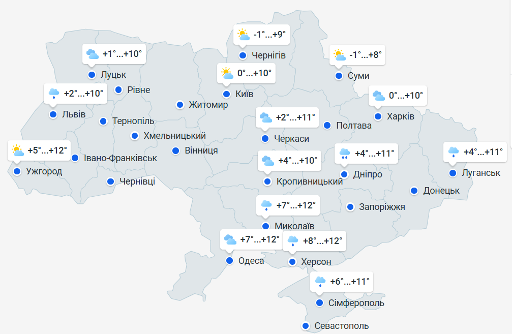 Прогноз погоди на 21 квітня