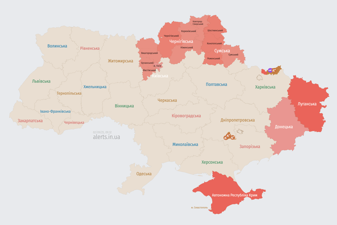 Карта повітряних тривог 2 вересня