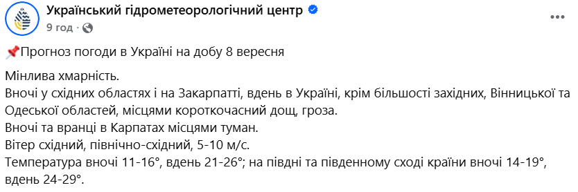 Погода від Укргідрометцентру