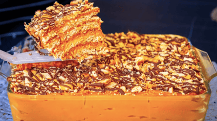 Десерт без выпечки "Коровка" — торт с карамельным кремом - 285x160