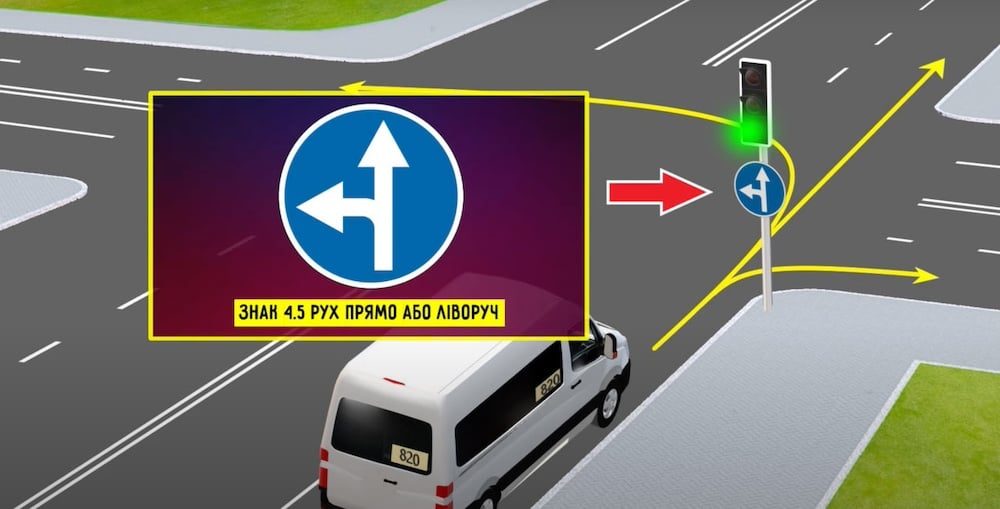 Дорожній знак 4.5 "Рух прямо або ліворуч".