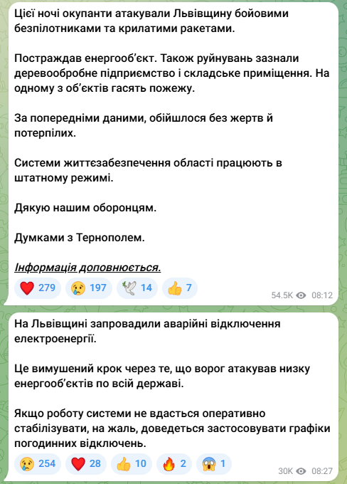 Наслідки обстрілу Львівщини 19 листопада