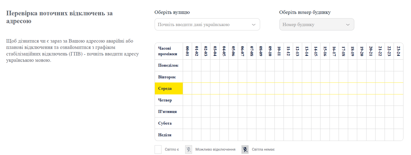 График отключений