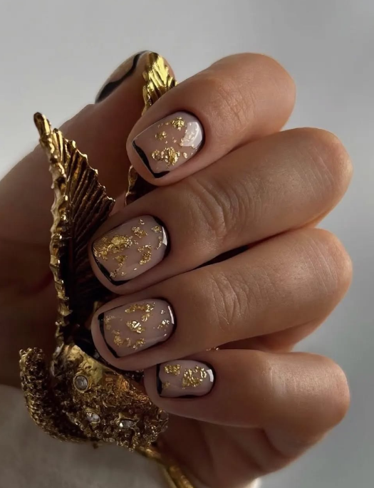 Gold foils nail design ideas
