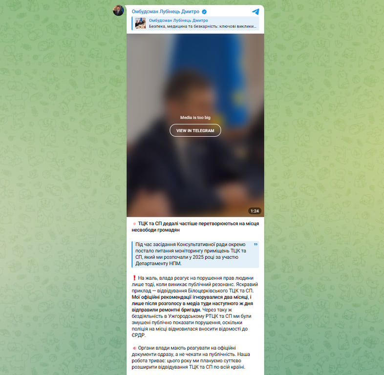 ТЦК перетворюються на місця утримання людей, заявив Лубінець
