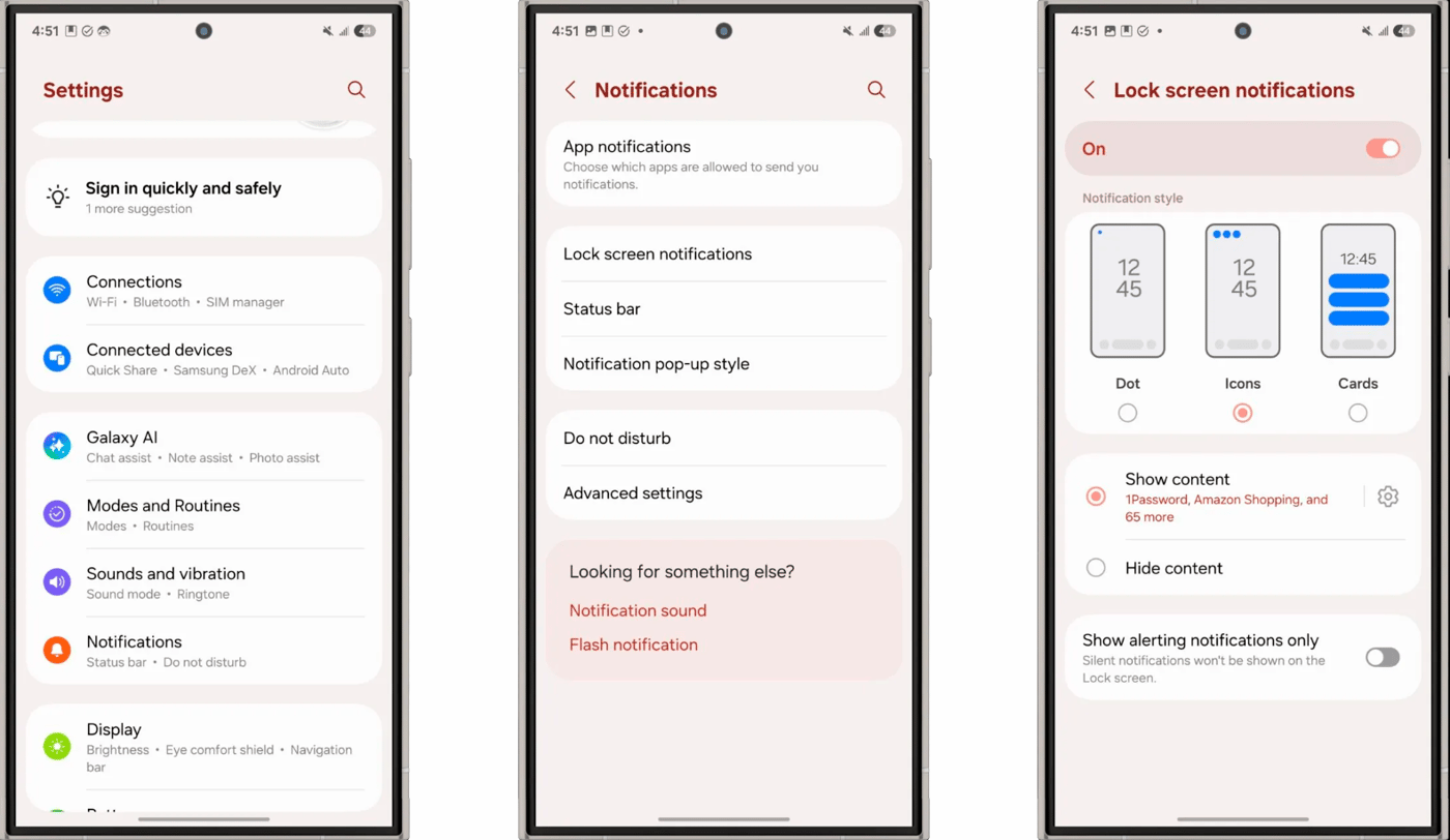 Иконки оповещений на заблокированном экране One UI 7