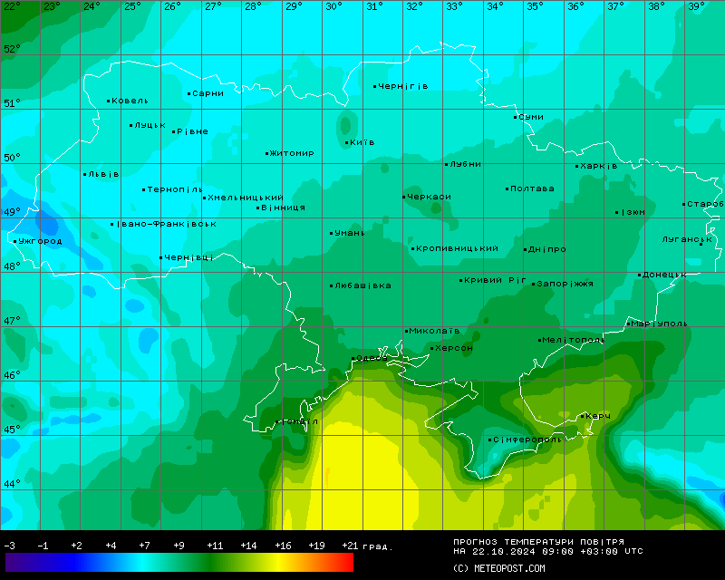 Карта температур на 22 октября