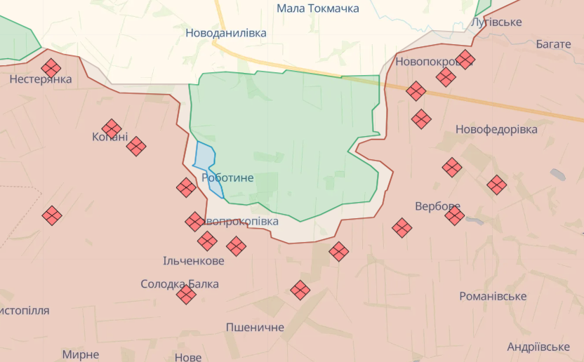 Карта боевых действий на Запорожском направлении от Deepstate