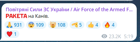 Скриншот повідомлення з телеграм-каналу "Повітряні сили ЗС України"