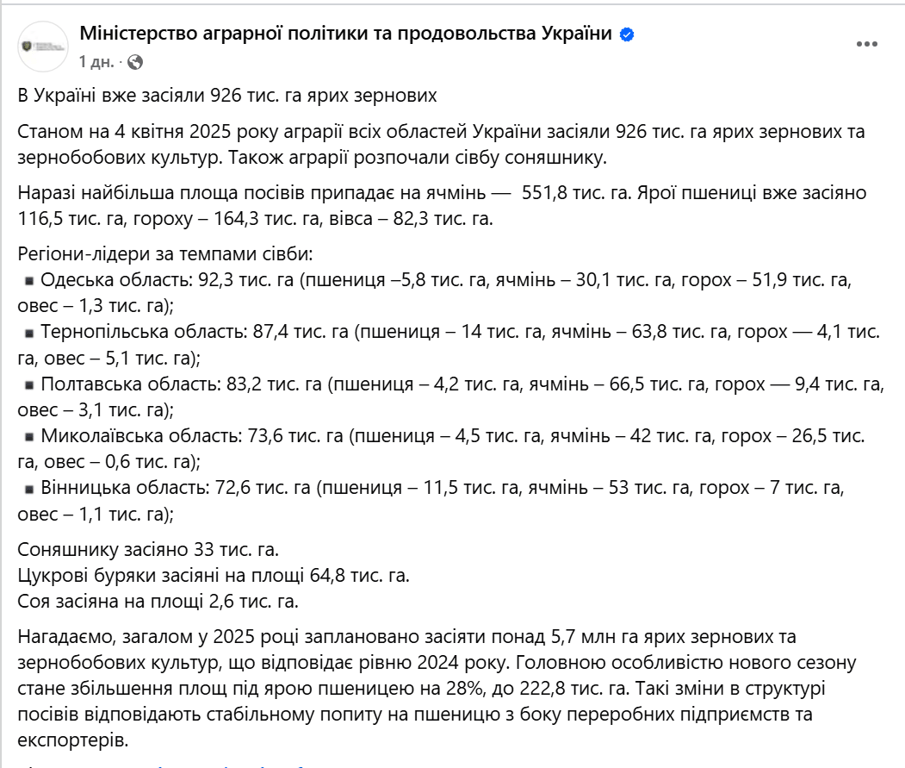 Одещина в лідерах весняної сівби ярих зернових в Україні - фото 1