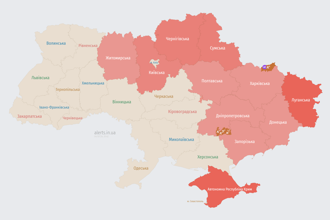 Мапа тривоги зараз 4 липня