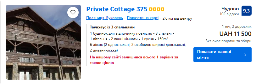 Проживание в Private Cottage 375 в Буковеле.