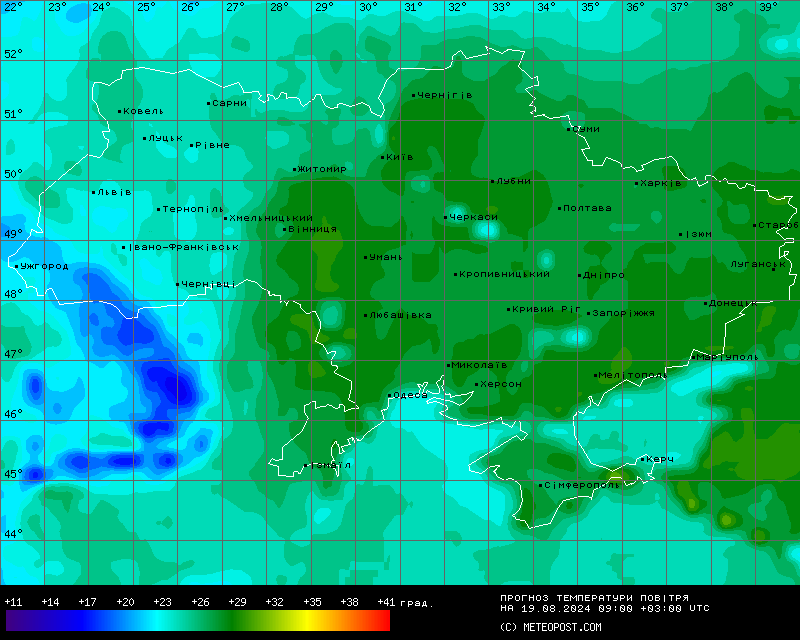 Карта температур в Україні 19 серпня