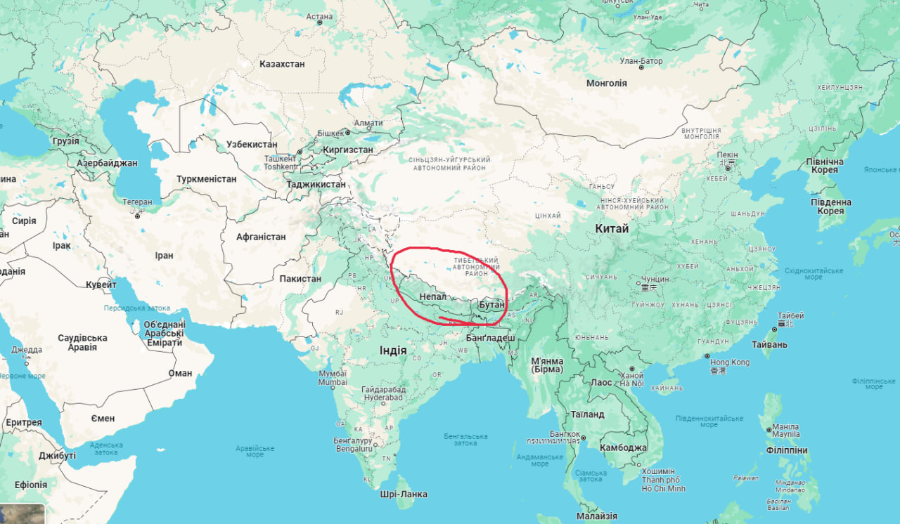 Розташування Непалу на карті