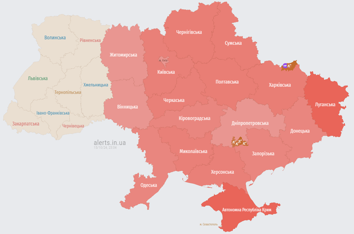 Карта воздушных тревог. Фото: alerts.in.ua