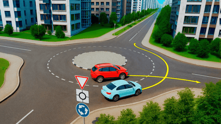 Полезный тест ПДД — кто должен уступить на круговом перекрестке - 304x171