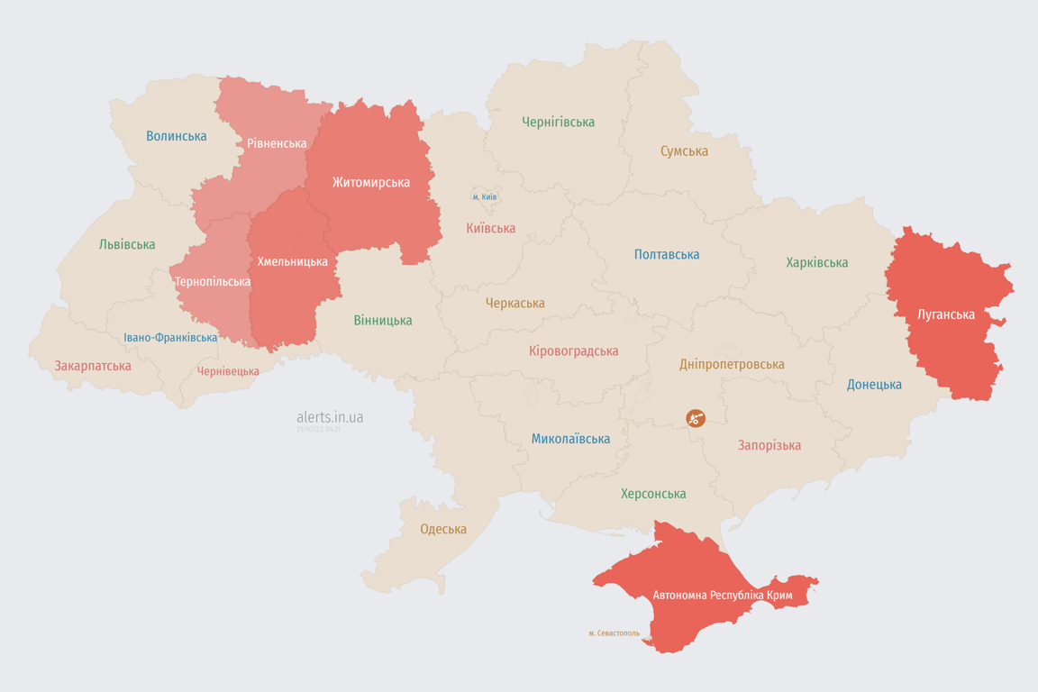 Мапа повітряних тривог в Україні сьогодні, 25 жовтня