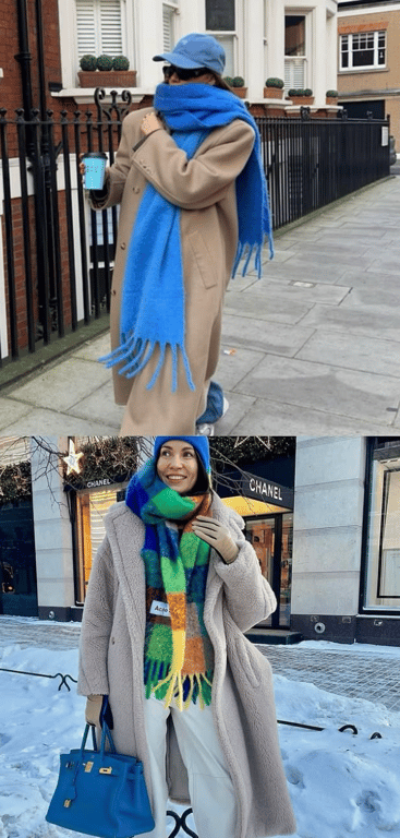 Яскраві шарфи завжди вдалий вибір для зимового образу