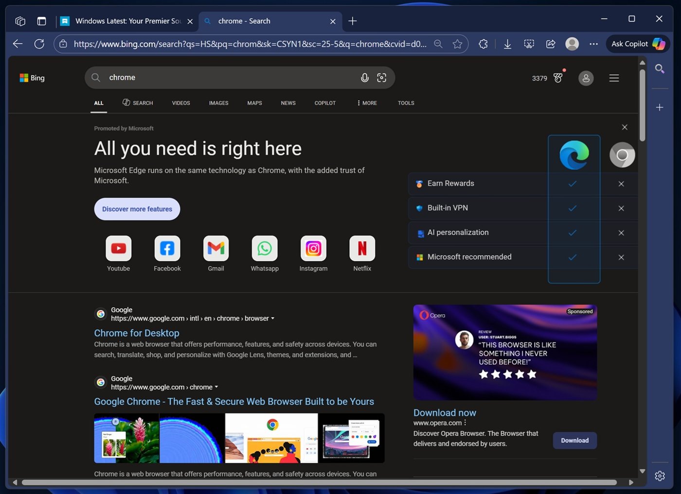 Рекламное предложение Microsoft Edge