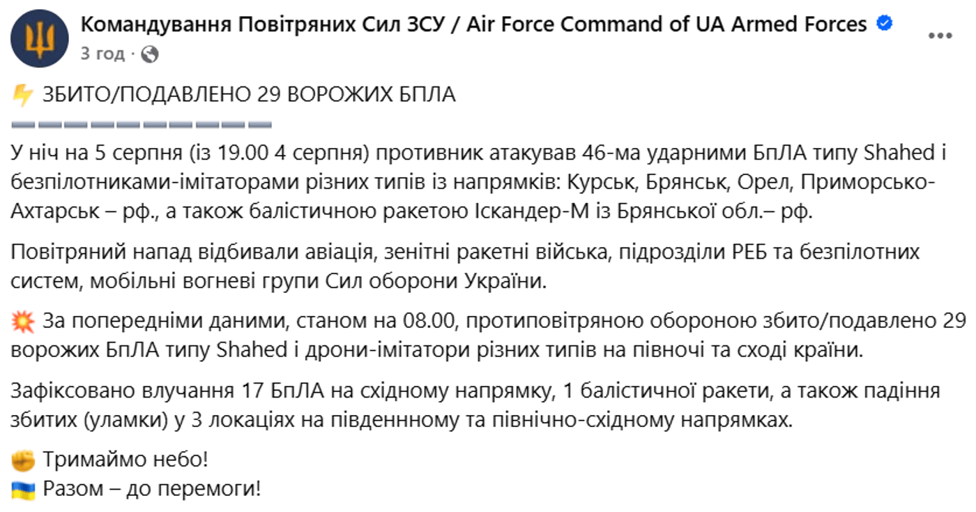 Атака на Україну 5 серпня
