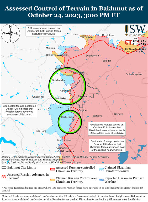 Карта бойових дій на Бахмутському напрямку від ISW