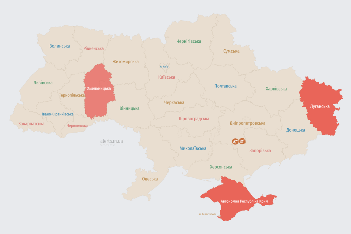 Карта воздушных тревог в Украине на сегодня, 14 ноября