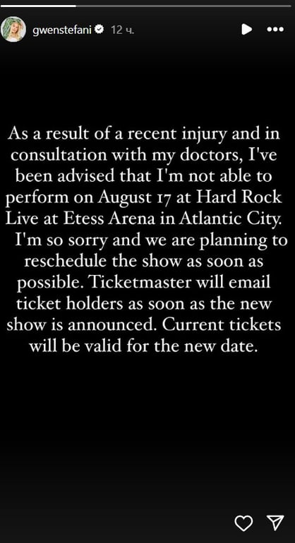 Гвен Стефані скасувала концерт 