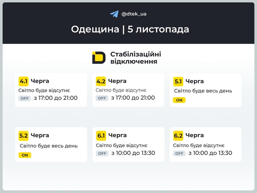 Графіки відключень світла в Одесі