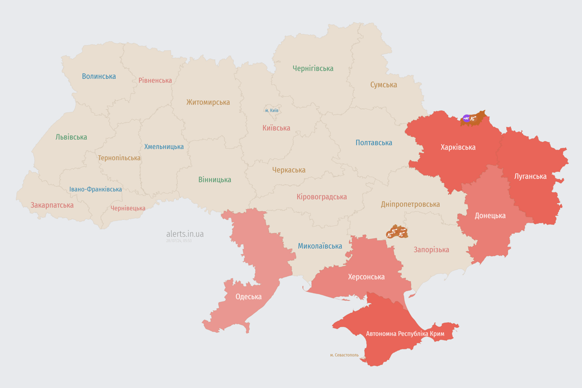 Повітряна тривога в Одеській області вранці 28 липня