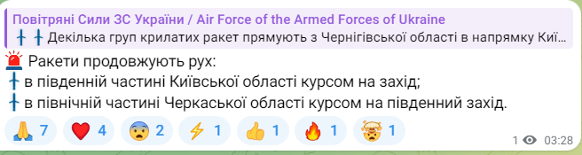 Попередження про рух крилатих ракет на західну Україну 