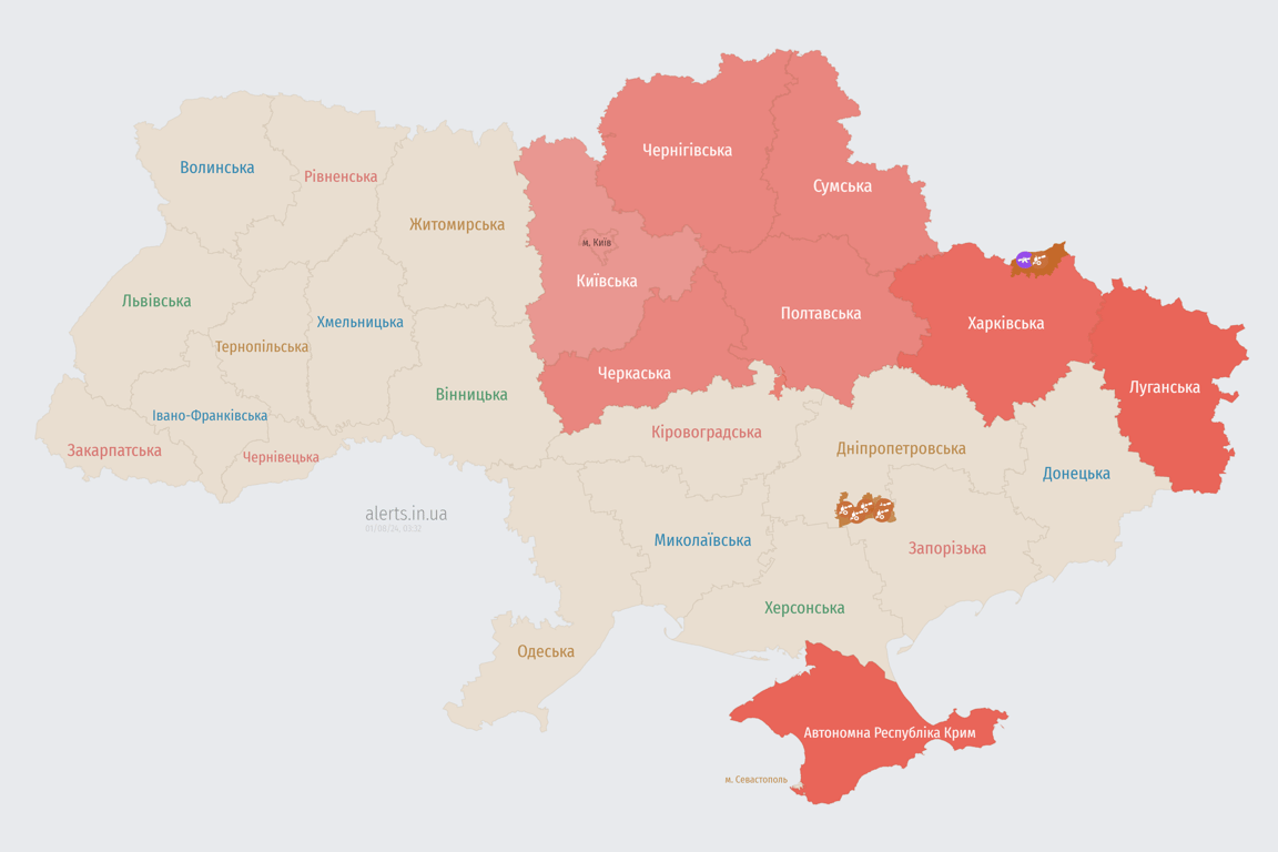 Повітряна тривога в Україні в ніч проти 1 серпня