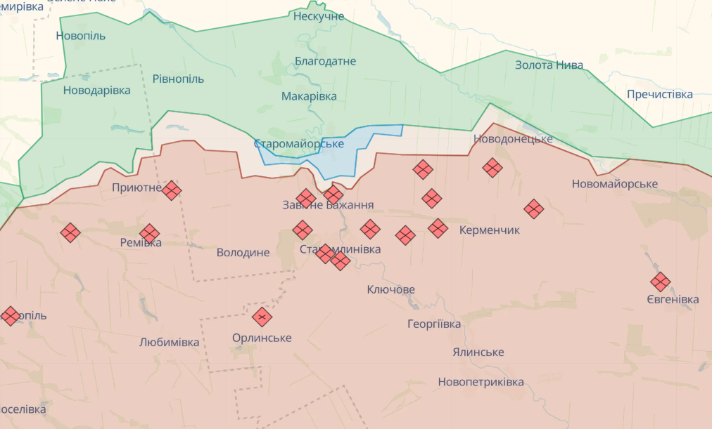 Карта боевых действий на Бердянском направлении от Deepstate