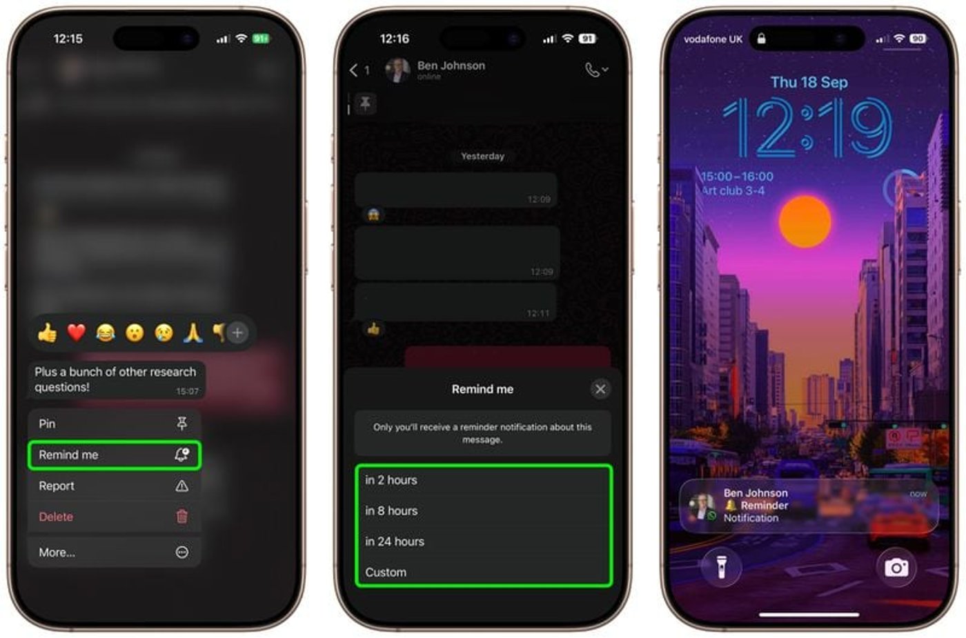 Функция напоминания про сообщения в WhatsApp