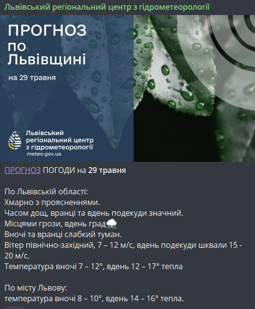 Погода у Львові 29 травня